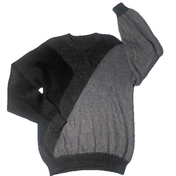 Vintage Y2K Colorblock Sweater 90s Grunge Knit Pullover Black Gray Unisex - Picture 1 of 5